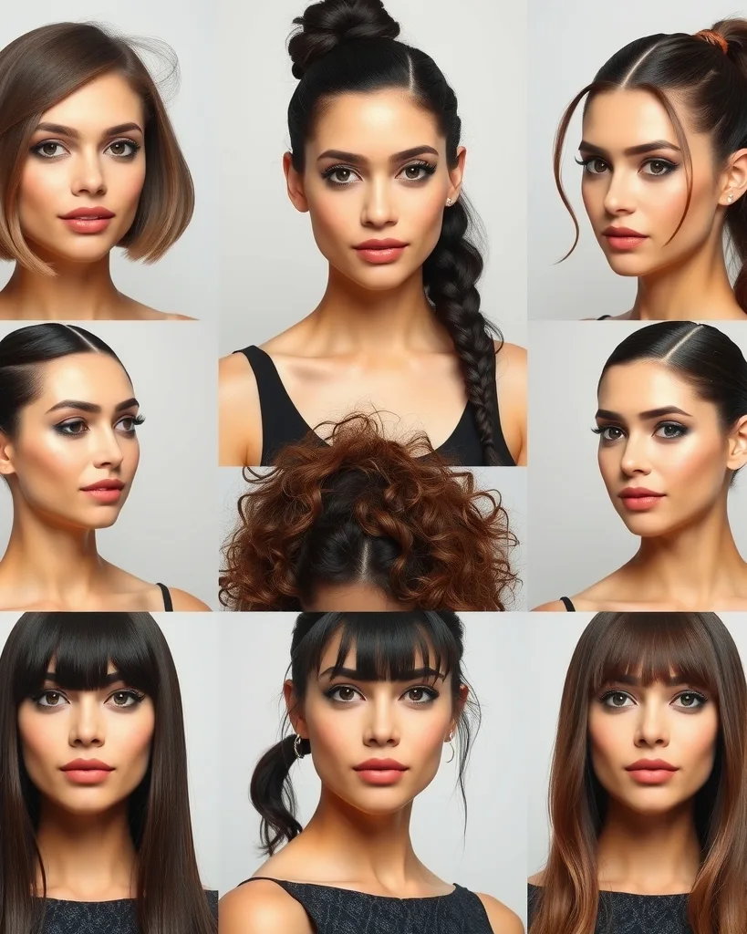 Generate a nine-panel grid of this person's avatar with different hairstyles.